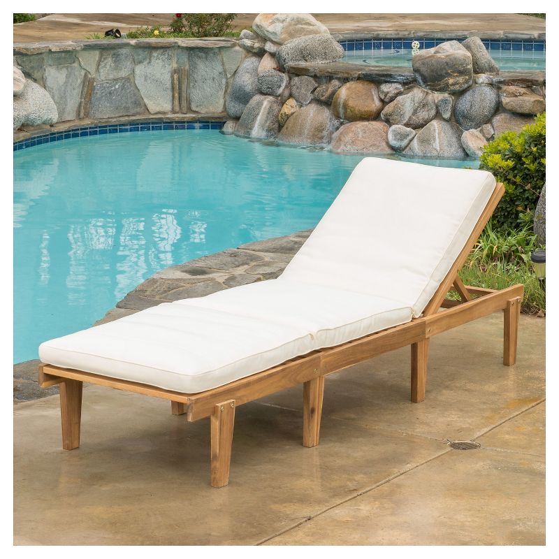 Ariana Acacia Wood Patio Chaise Lounge with Cushion -Teak Finish - Christopher Knight Home, 3 of 8