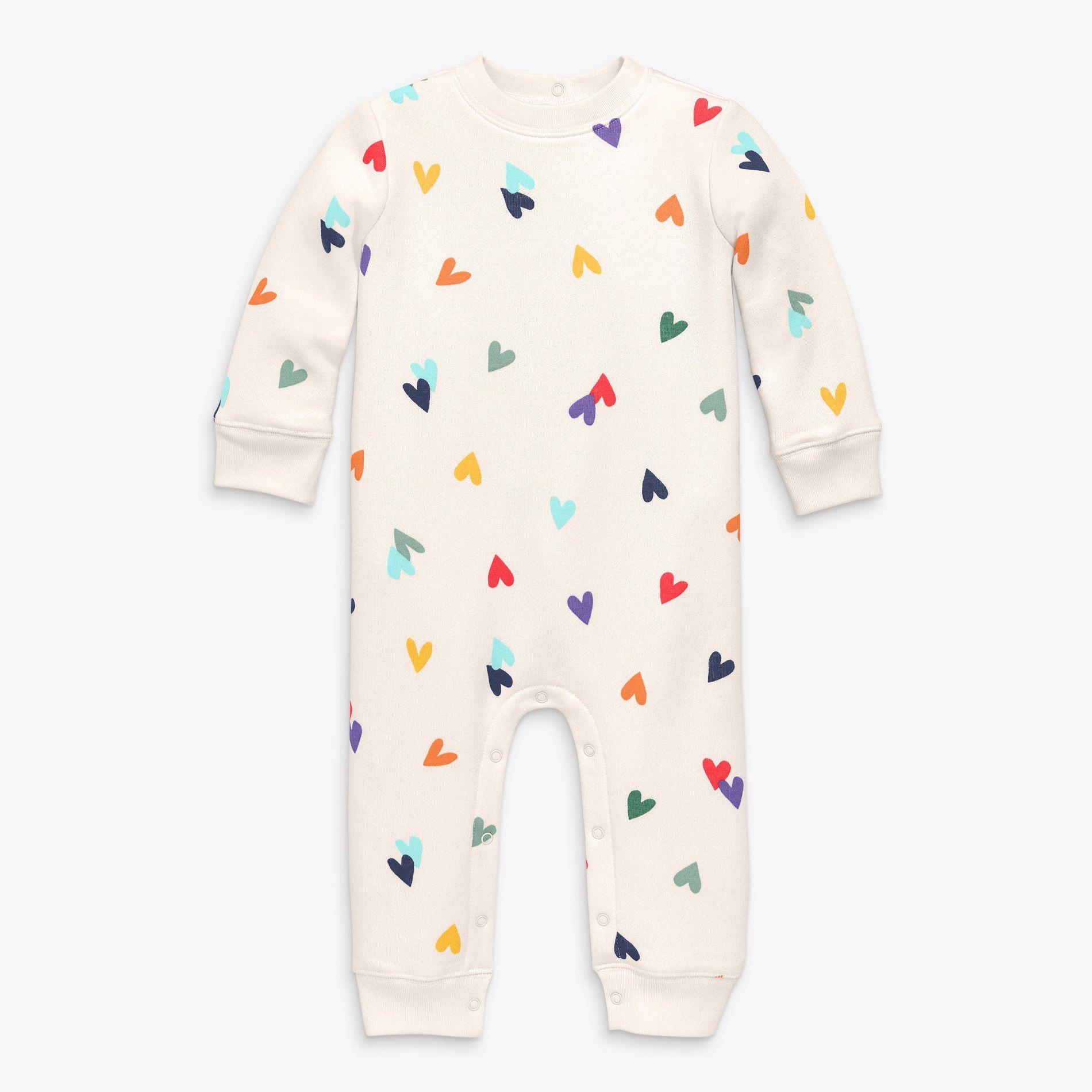 Primary Baby Cozy Fleece Sweatshirt Romper In Rainbow Confetti Hearts