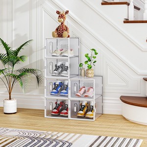 KTMBDW Shoe Box Organizer Set of 6, Stackable Plastic Shoe Box with Clear Door, Shoe Storage Box Containers,For Display Sneakers for Living Room - 1 of 4