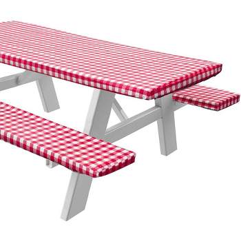 Picnic Table cover With Bench Covers -Fitted With Elastic, Vinyl With Flannel Back, Fits For Rectangle Tables,  Checked Designs, by SORFEY