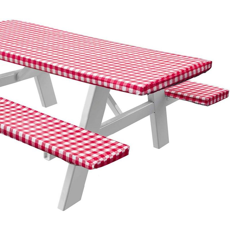 Picnic Table cover With Bench Covers -Fitted With Elastic, Vinyl With Flannel Back, Fits For Rectangle Tables,  Checked Designs, by SORFEY, 1 of 5