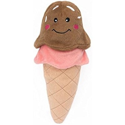 ZippyPaws NomNomz - Dog Squeaky Toys, Funny Food Plush Cute Stuffed Puppy Toy, Pet Products, Soft and Cuddly - Ice Cream