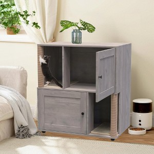 Double Layer Cat Litter Box Enclosure for 2 Cats, Hidden Litter Box Furniture with Cat Scratching Post and Board, 2 Story Wooden Cats Washroom or Bed - 1 of 4