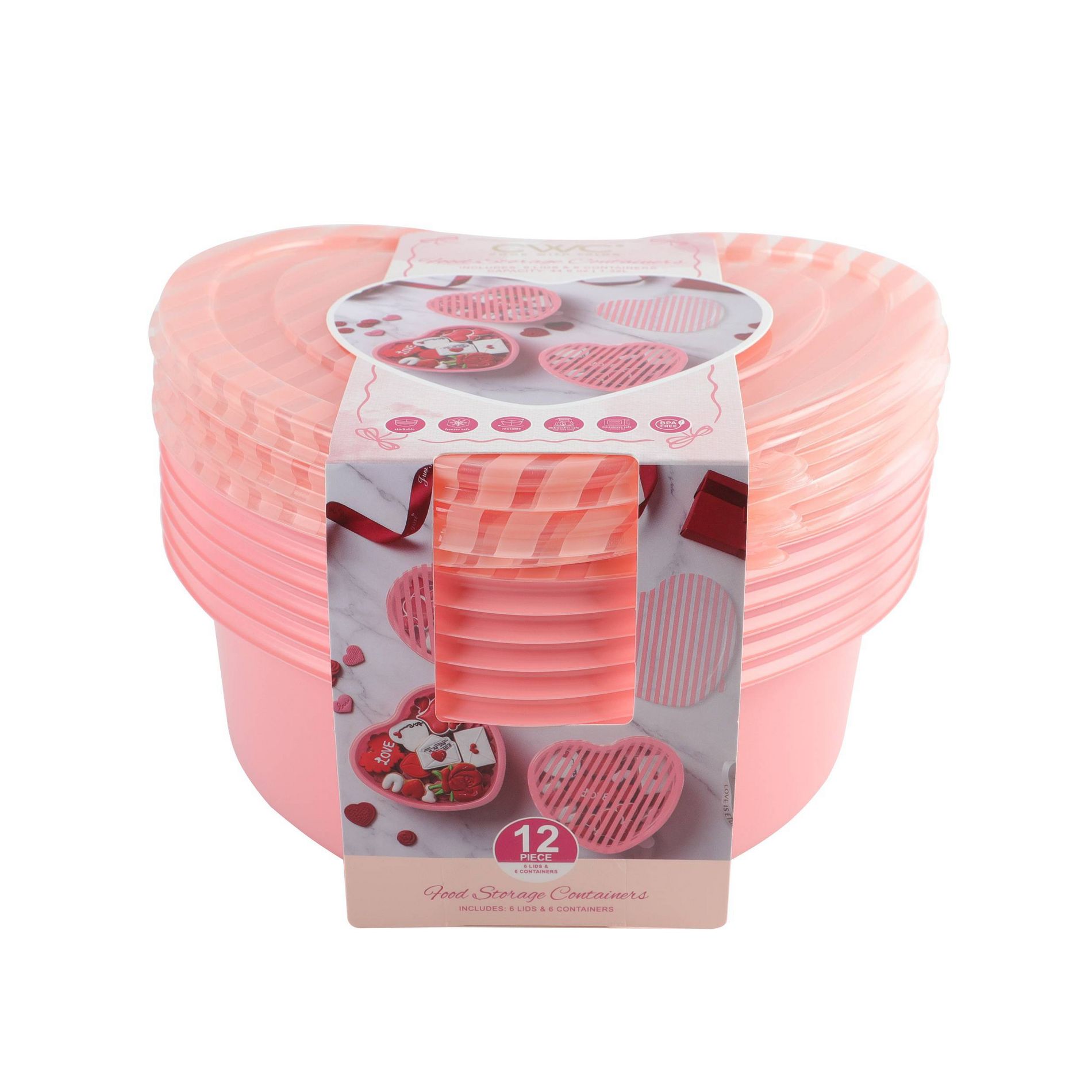 Cook with Color Heart Shaped with Stripe Print Semi Durable Food Storage Container