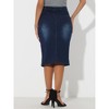 Allegra K Women's Slit Elastic High Waist Below Knee Length Stretch Bodycon Pencil Denim Skirt - 4 of 4
