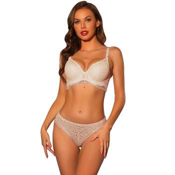 Allegra K Women's Full Coverage Underwire Padded Floral Lace Bra And Panty  Sets White 40c : Target