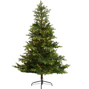 Nearly Natural 6-ft North Carolina Spruce Artificial Christmas Tree with 350 Clear Lights and 631 Bendable Branches - 1 of 4