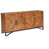 HomeRoots 82" Brown Solid Wood Carved Geometric Sideboard with Four Doors - 4 of 4