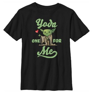 Boy's Star Wars Valentine's Day Yoda One for Me Black T-Shirt - 1 of 4