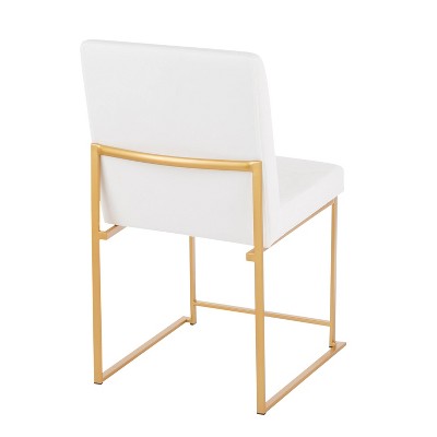 Set of 2 White Velvet and Gold Metal High Back Dining Chairs