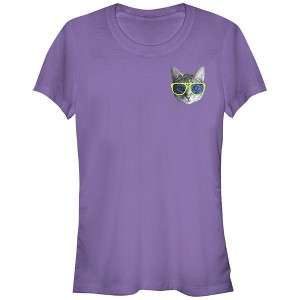 Juniors Womens Lost Gods Cool Cat in Sunglasses T-Shirt - 1 of 3