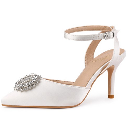 Perphy Rhinestones Ankle Strap Stiletto Heel Pumps For Women White 7 ...