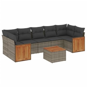 vidaXL 8 Piece Patio Sofa Set with Cushions - Gray Poly Rattan - 1 of 4
