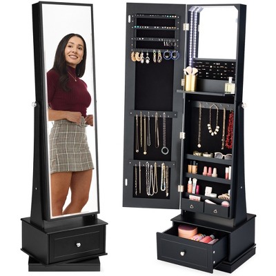Best Choice Products 360 Swivel Standing Mirrored Jewelry Cabinet, LED-Lit Makeup Organizer w/ Mirror