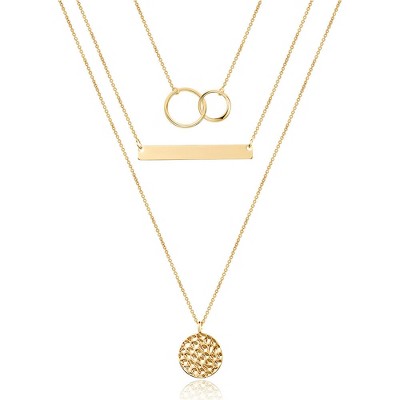 Turandoss Dainty Layered Choker Necklace, Handmade Plated Y Pendant Multilayer Bar Disc Necklace Adjustable Layering Choker for Women
