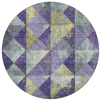 HomeRoots 8' Eggplant And Gold Round Geometric Washable Indoor Outdoor Area Rug