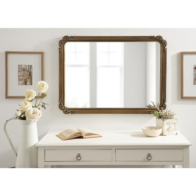 Elegant Ivette Gold Rectangular Mirror with Baroque Garland Detail, 25x35