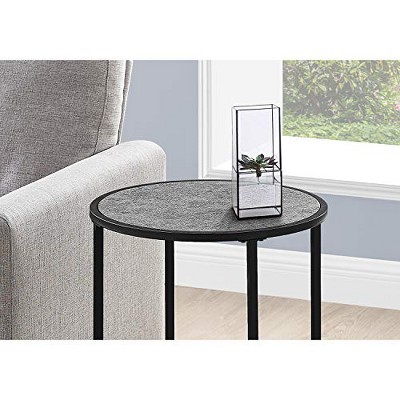 Gray Stone and Black Metal Round Accent Table