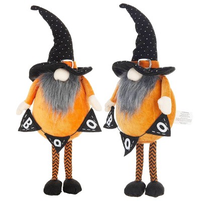FURNIinspire Decorative Objects Set Of 2 Holiday Decorations, Fabric Standing Orange Gnome With Big Nose, Wizard Hat, Orange, 4.3"*6.3"*16"