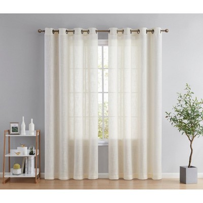HLC.ME Abbey Faux Linen Textured Semi Sheer Privacy Light Filtering Window Grommet Thick Curtain Panels, Set of 2