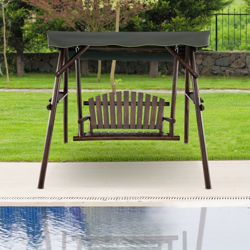 Costway 2 Person Wooden Garden Swing Bench Chair w/ Adjustable Canopy for Garden Porch, 2 of 11