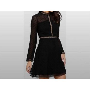 Women's Jewel Neck Long Sleeve Cherie Dobby Chiffon Mini Dress - BARDOT - 1 of 3