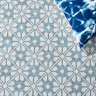 Blue and Beige Tufted Synthetic Runner Rug, 2' x 9'