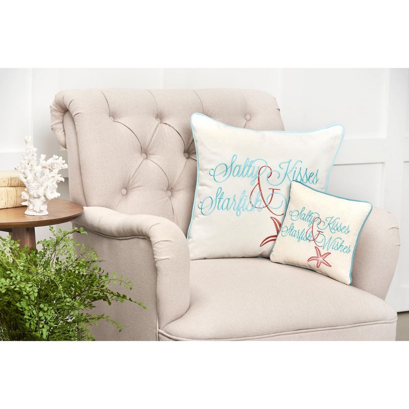 C&F Home Salty Kisses & Starfish Wishes Embroidered Coastal Decorative Throw Pillow, 2 of 9