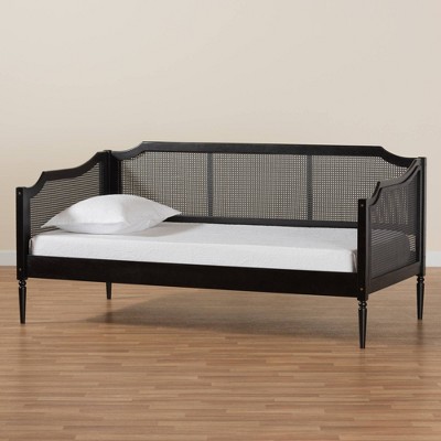 Twin Charcoal Wood and Synthetic Rattan Daybed with Slats