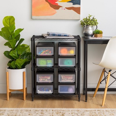 Compact Black Plastic Mini Stacking Drawers 8-Pack