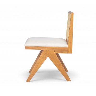 Natural Rubberwood and Cane Upholstered Dining Chairs, Set of 2