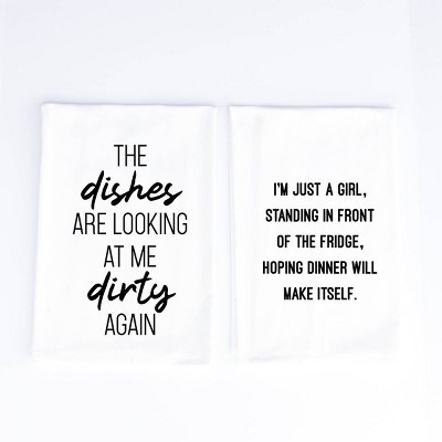 2pk Cotton Dirty Dishes and Girl Hoping Kitchen Towels - Wildwood Landing