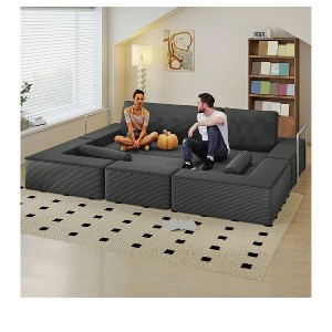 Convertible Cloud Sectional Couch Comfy Corduroy Sectional Sofa Comfy Couch With Deep Seat & High Pillows Easy To Assemble - 1 of 4
