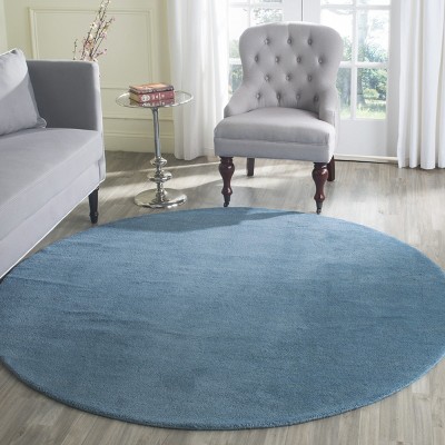 Himalaya Blue Round Tufted Wool Shag Rug, 8' x 8'