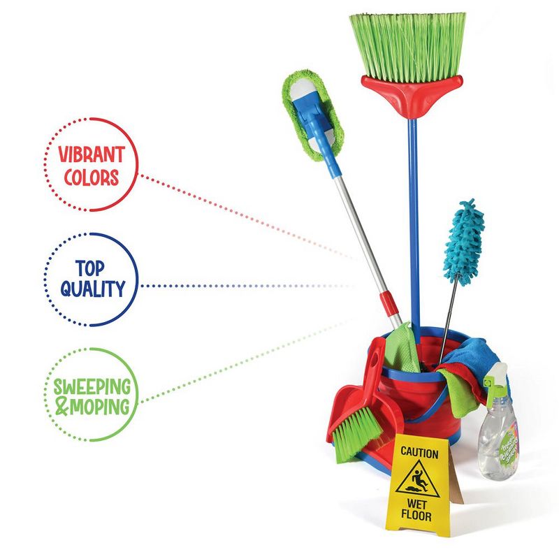 Kids Toy Cleaning Set 12 Piece - Broom, Mop, Brush, Dust Pan, Duster, Sponge, Clothes, Spray, Bucket, Caution Sign, Toddler Cleaning Set - Play22Usa, 5 of 8