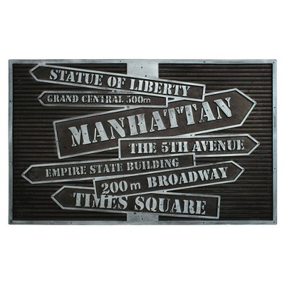 1'6" x 2'6" Molded NYC Signs Rubber Coir Doormat Black/Silver - Raj