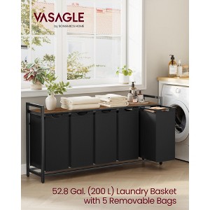 5-Bag Laundry Sorter Cart with Removable Washable Bags, 52.8 Gallon Capacity Rolling Hamper with Ventilated Shelf, Ink Black and Rustic Brown - 1 of 4