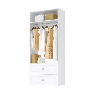 HOMLUX 2-Shaker Drawer Custom Clothes Storage Tower w/Hang Rod & Compartment,White - 1 of 3