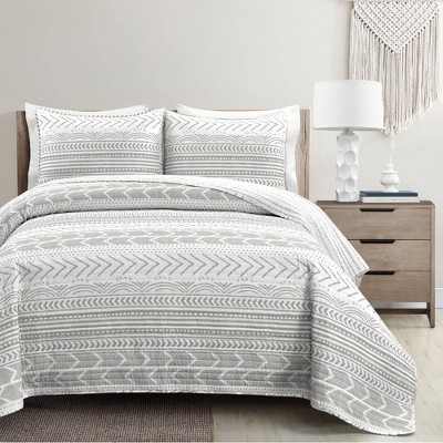 Gray and White Full/Queen Cotton Reversible Quilt Set