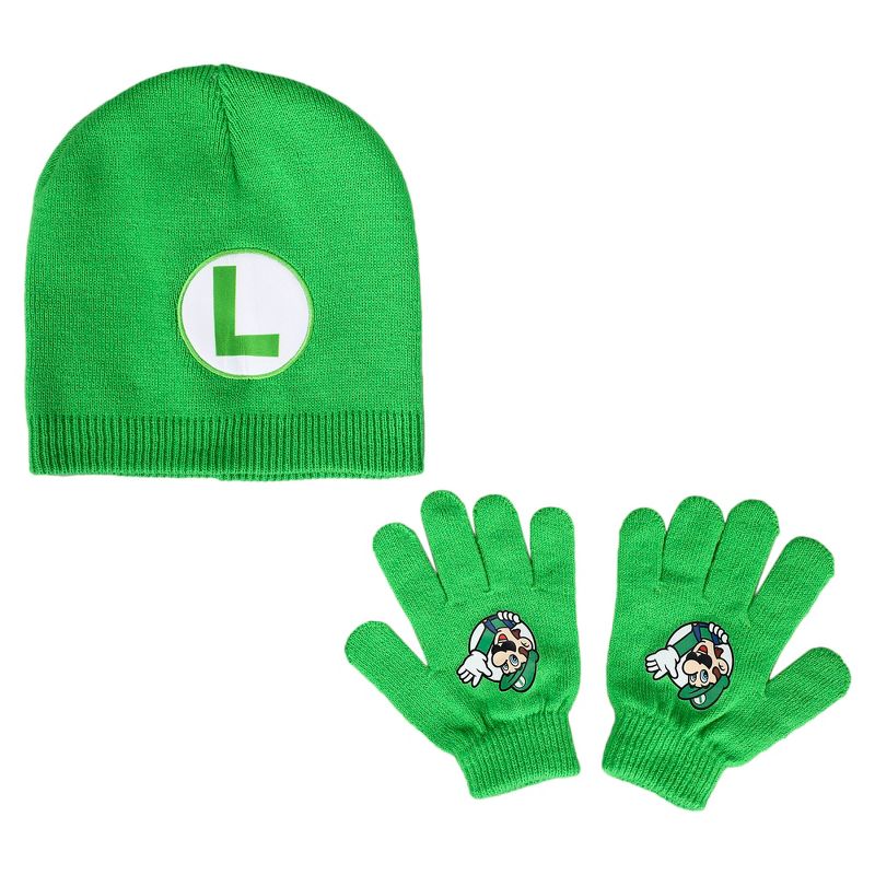 Super Mario Brothers Mario & Luigi Youth 2-Pack Beanie And Glove Set for Kids, 5 of 7