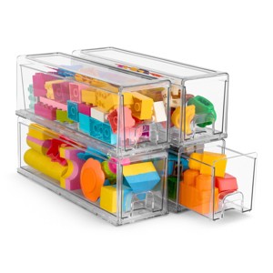 Sorbus 4 Pack Small Clear Plastic Stackable Drawers with Handles - for Playroom, Toys, Games, and Craft Supplies - 1 of 4