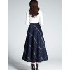 Women's Wool Plaid A-Line Skirt - Winter Warm Elastic Waist Pleated Long Skirt Navy Blue - 4 of 4