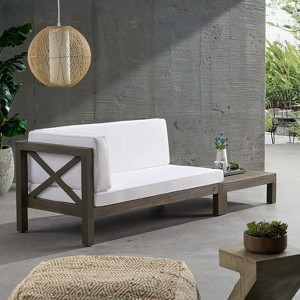 Sapphtopaz Patio Furniture Set Acacia Wood Loveseat Corner Bench Outdoor Chairs with Cushions Square Coffee Table for Garden, Backyard - 1 of 4