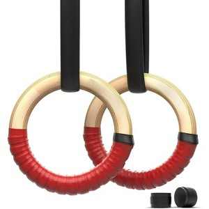 Olympic Wooden Gymnastics Rings with Adjustable Straps, 1.25" and 1" Grip for Pull Ups, Dips, Muscle Ups - 1 of 4