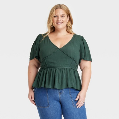 Women's Plus Size Short Sleeve Embroidered Blouse - Knox Rose™ Dark ...