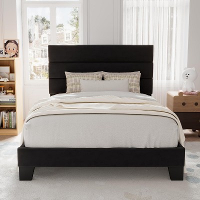 Twin Size, Platform Bed Frame with Fabric Upholstered and Wooden Slats Support, /No Box Spring Needed