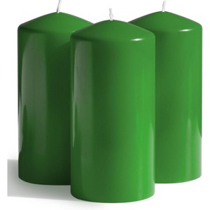 Green Pillar Candles Set of 3 - Perfect as Christmas Centerpiece Table Decorations - 80-Hour Burn Time Self-Extinguishing Candles - 1 of 4