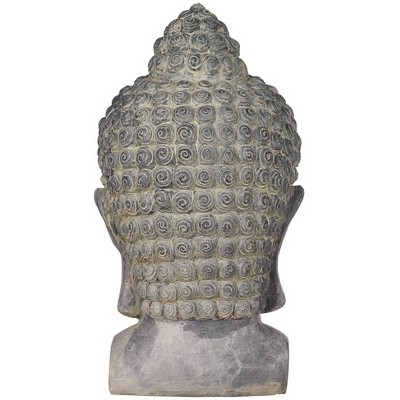 Gray Faux Stone Meditating Buddha Head Statue Sculpture 18 1/2" Tall