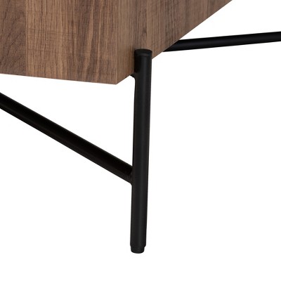 Savion Square Walnut Wood and Black Metal Coffee Table