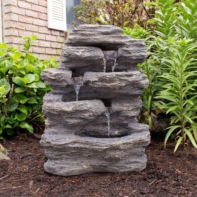 Nature Spring Cascading Outdoor 3-Tier Rock Water Fountain